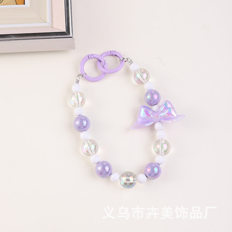Wholesale Color-plated bow beaded mobile phone chain keychain
