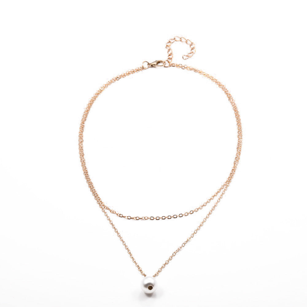 Wholesale single pearl pendant double-layer necklace adjustable necklace