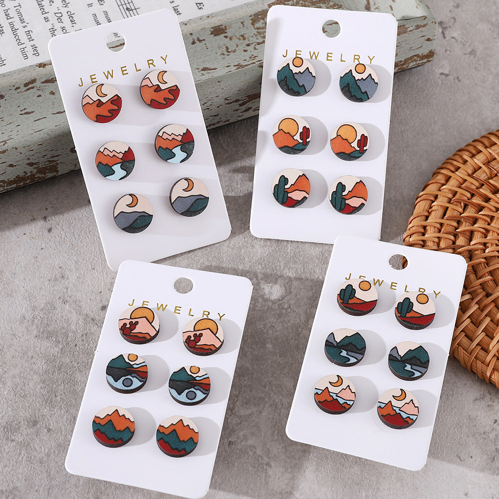 Wholesale  Bohemian Sun Mountains Rivers Simple Scenery Earrings Set