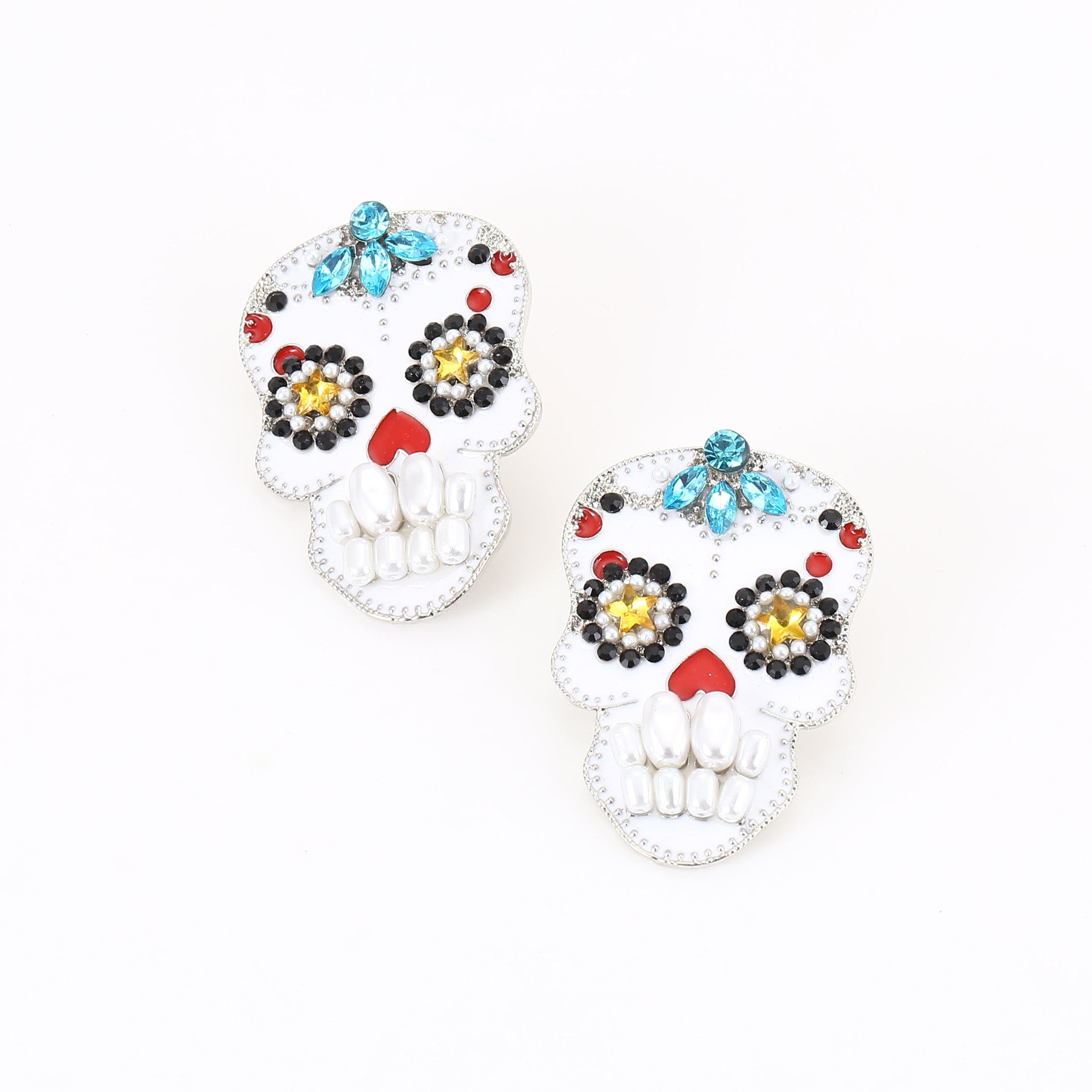 Wholesale Skull Inlaid Pearl Metal Earrings