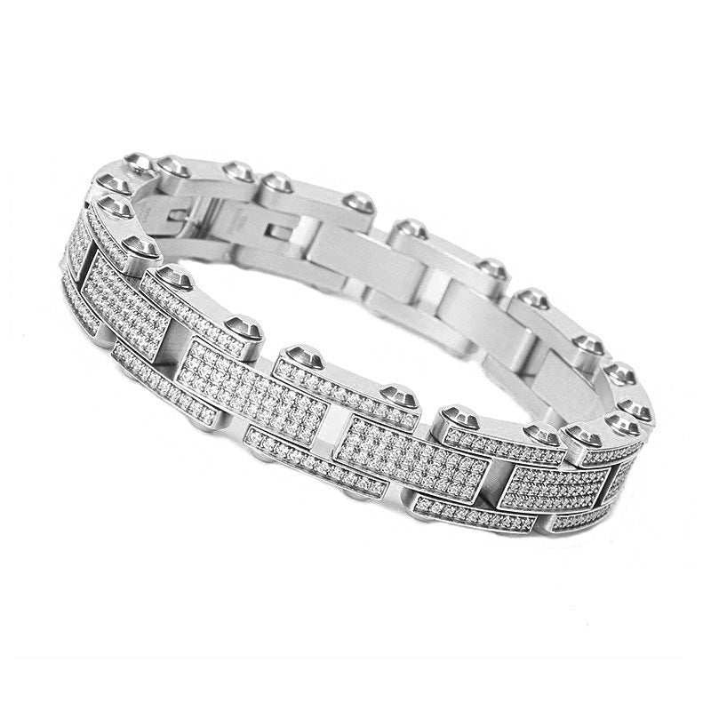 Wholesale Luxury Stainless Steel Diamond Encrusted Hip-hop Bracelet