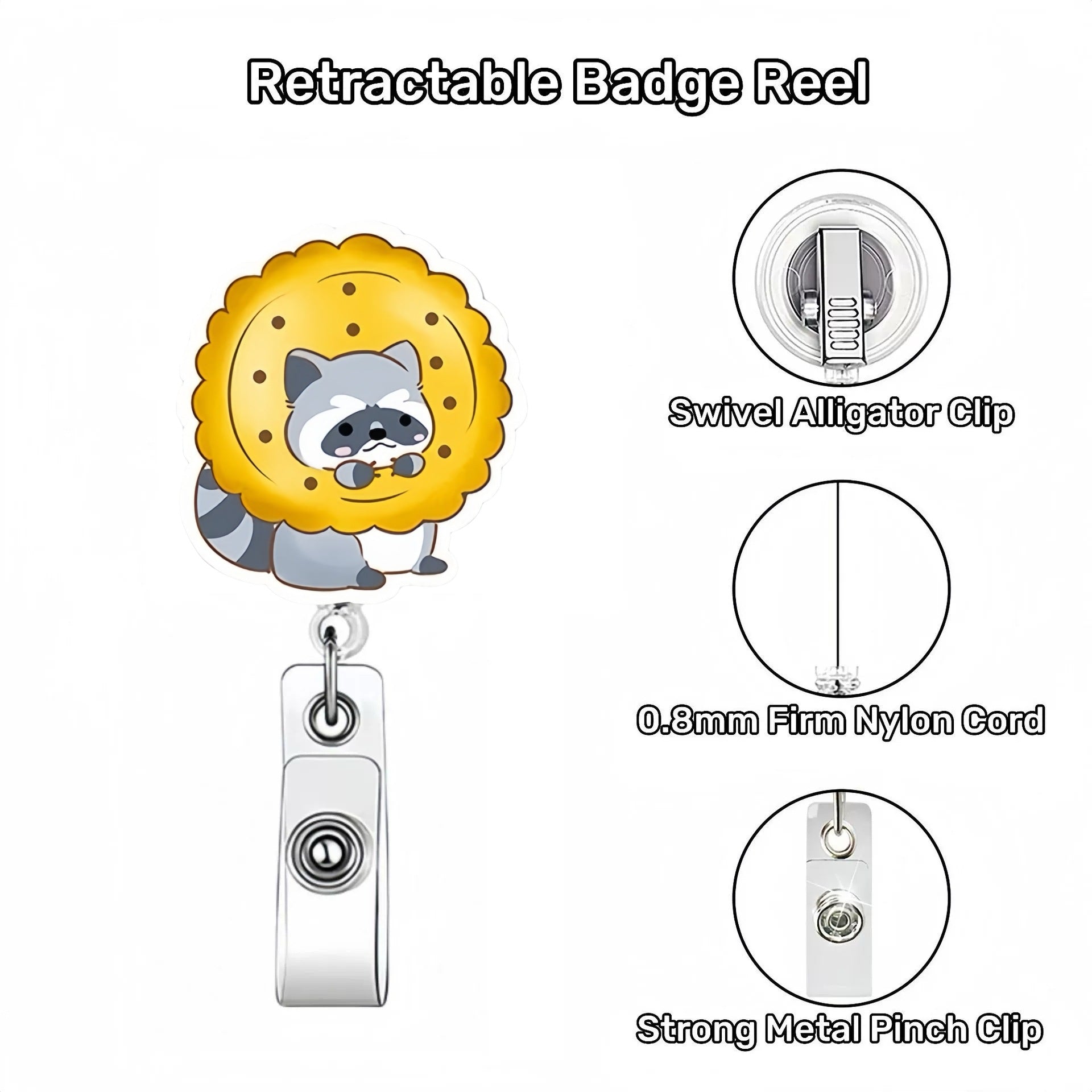 Wholesale Funny Raccoon Badge Reels Keychains