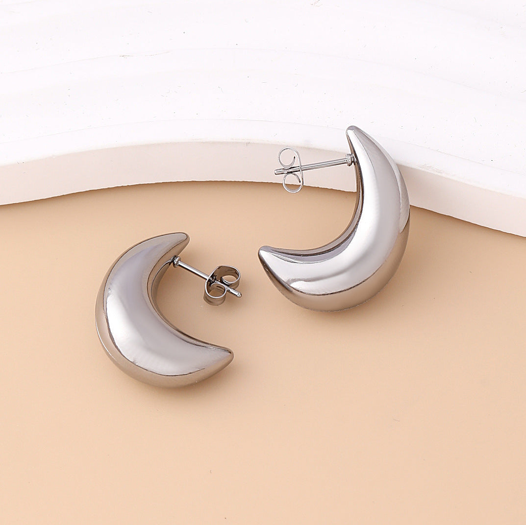 Wholesale Crescent Half Circle Hollow Earrings Smooth Geometric Stainless Steel Earrings ACC-ES-MeiWeite002