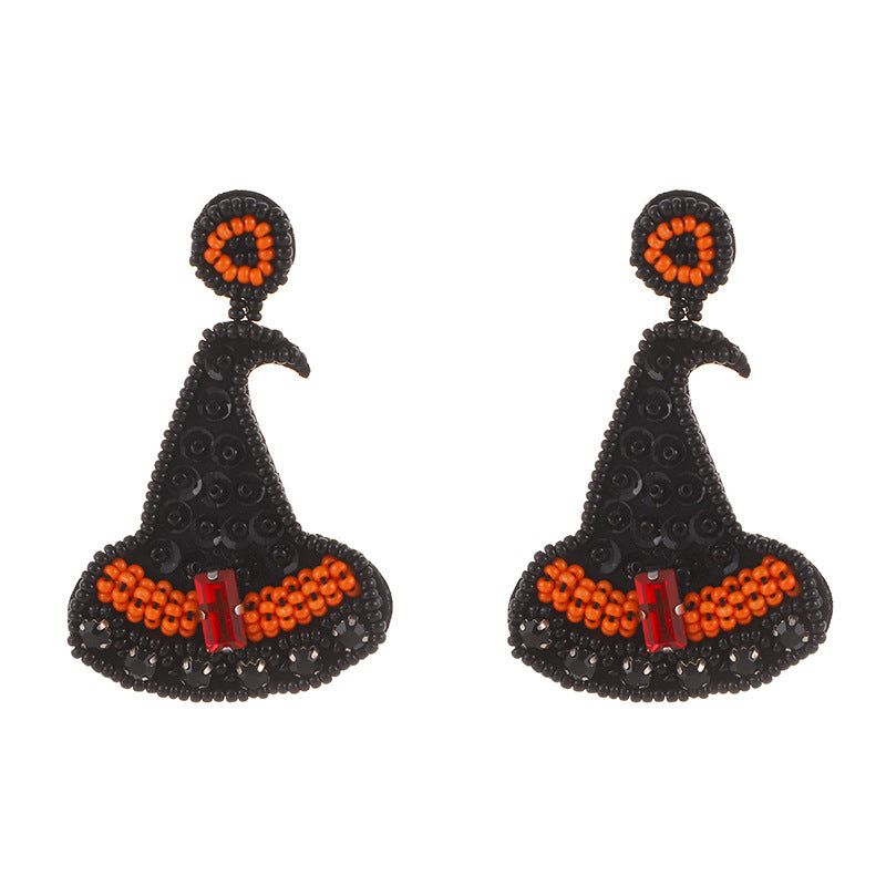 Wholesale Halloween Handmade Fabric Rice Bead Pumpkin Earrings