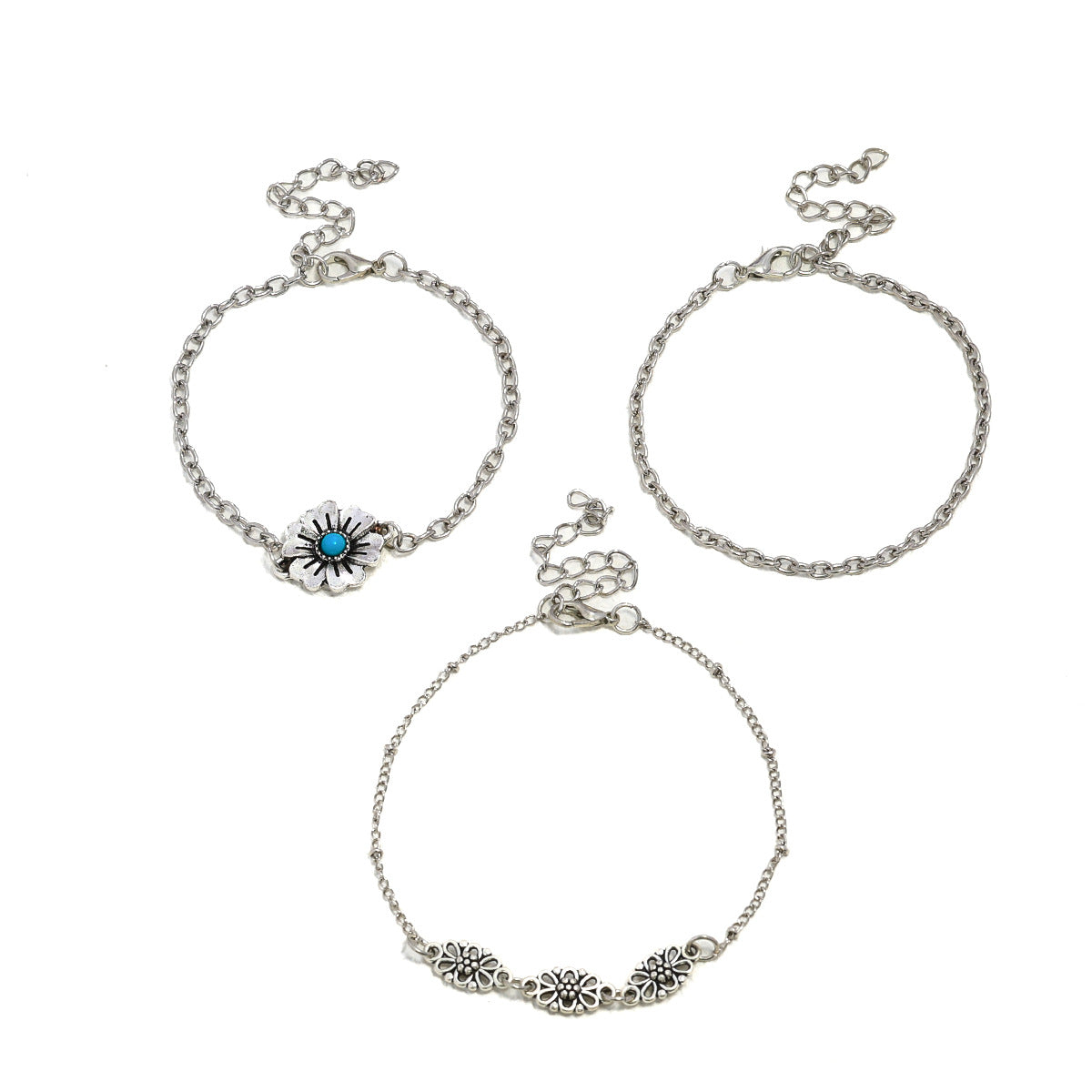 Wholesale Bohemian Turquoise Carved Hollow Flower Bracelet 3-Piece Set