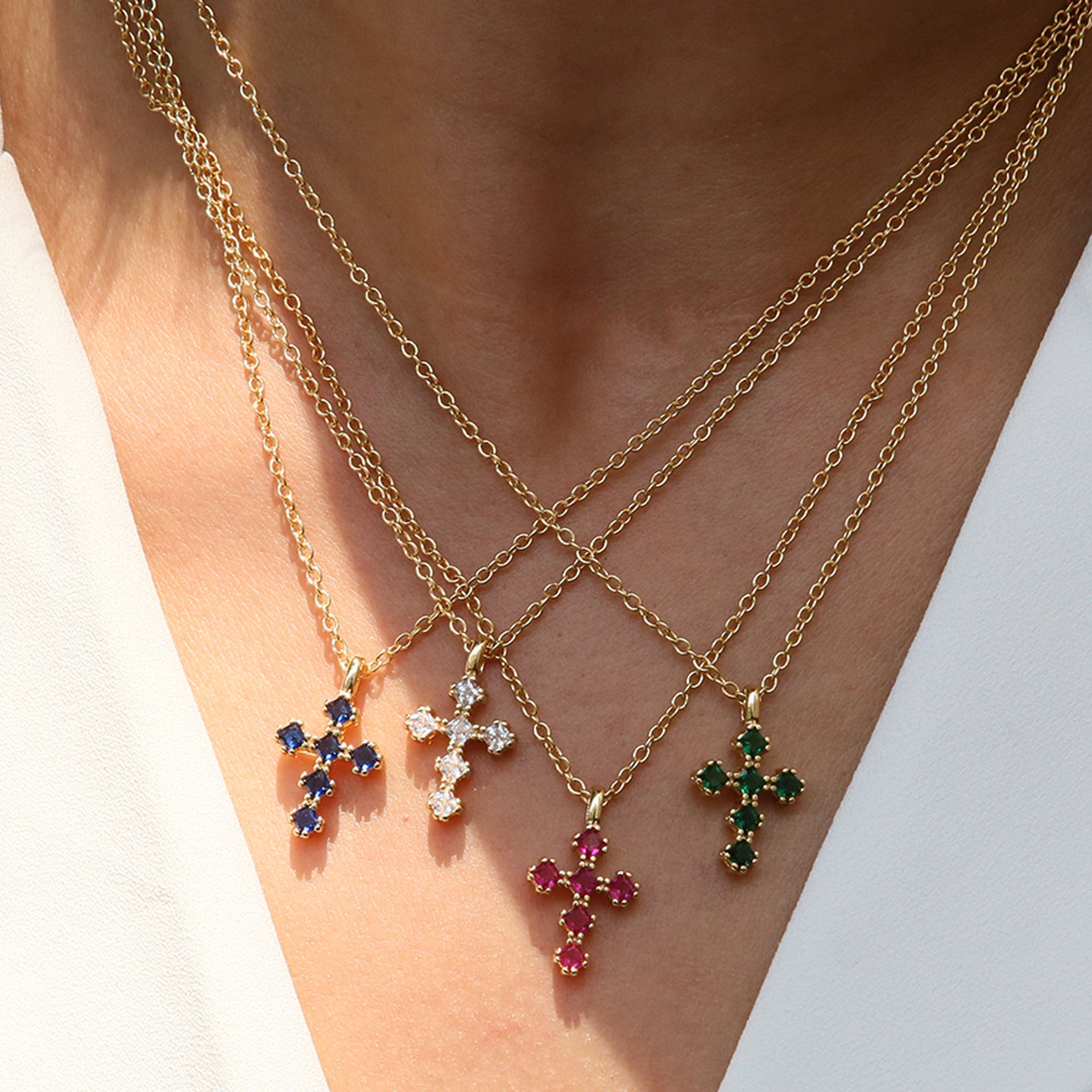 Wholesale 18k Brass Colored Zirconium December Birthstone Cross Pendant Necklaces ACC-NE-BaiYi004