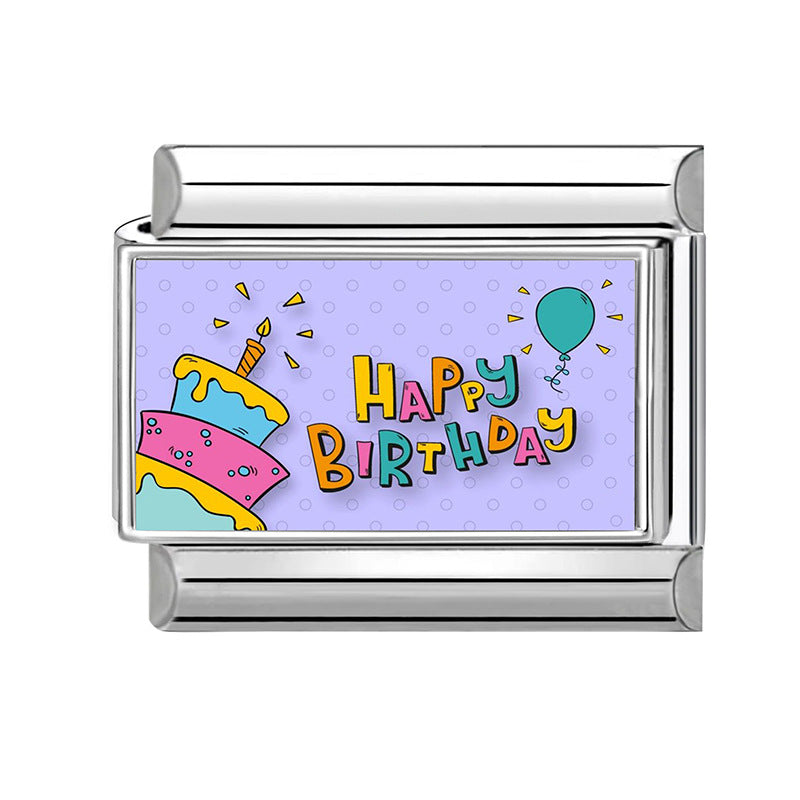 Wholesale Italian Style Birthday Theme Patchwork Stainless Steel Bracelet Fashion Accessory Gift
