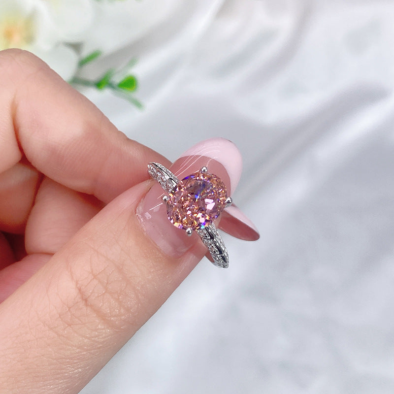 Wholesale S925 sterling silver pink high carbon diamond ring