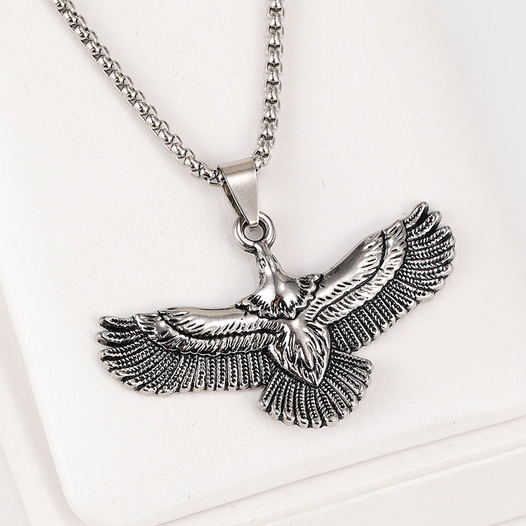Wholesale Titanium Steel Men's Golden Eagle Pendant Long Necklace