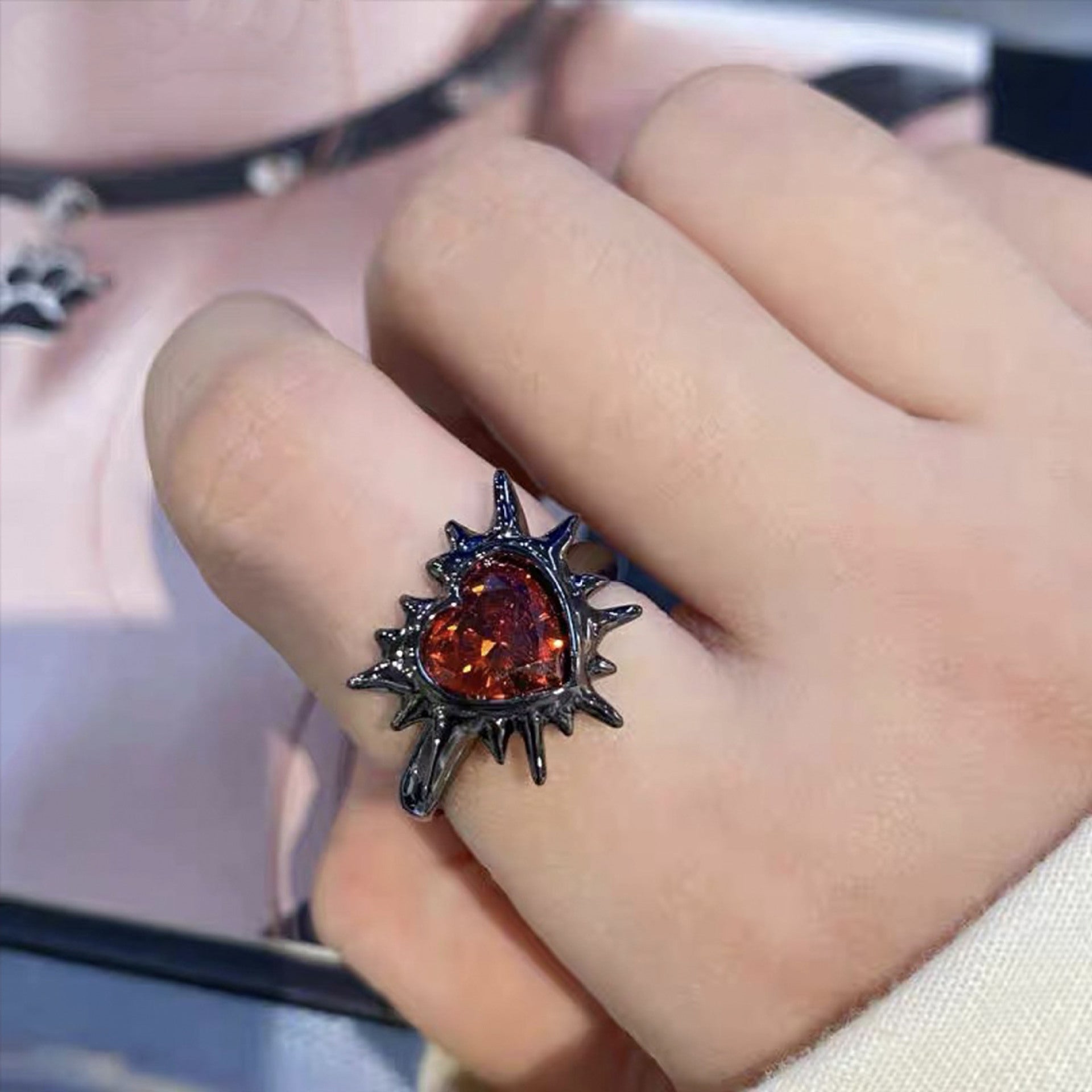 Wholesale barbed love diamond dark lava ring couple punk vintage open ring holiday gift