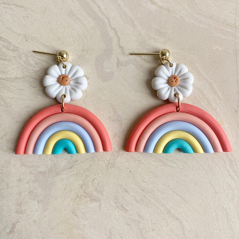 Wholesale 2 pairs/ pack Polymer clay rainbow  flower stud earrings