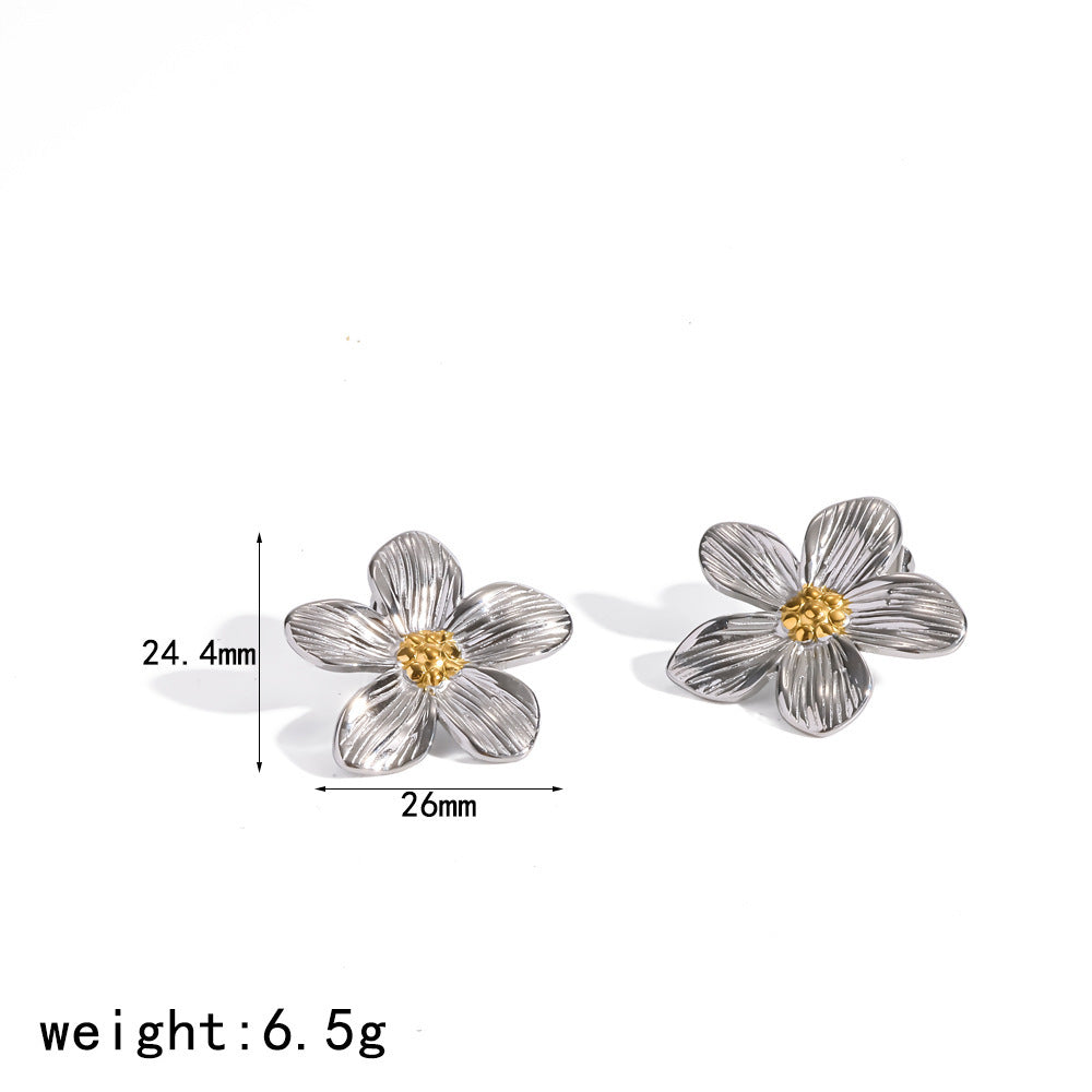 Wholesale Stainless Steel Flower Jewelry Set Matching Bracelet Earrings Necklace Trendy Everyday Fashion Accessory
