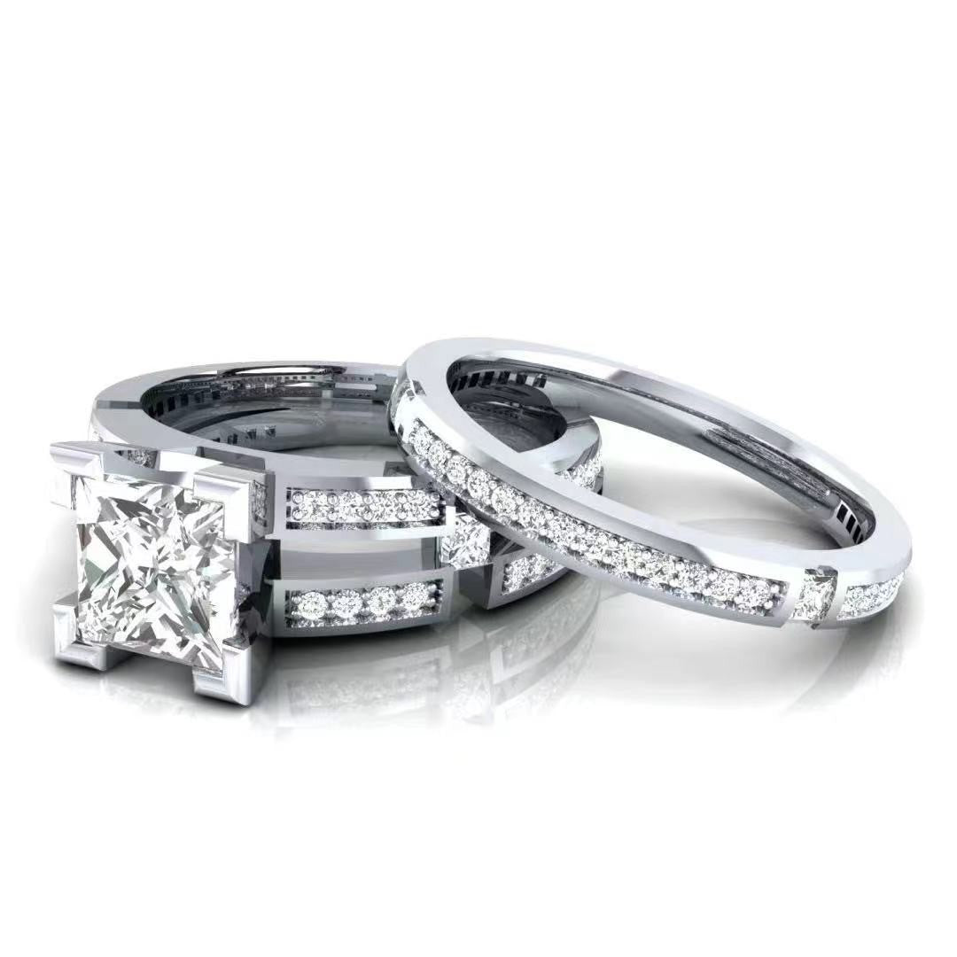 Wholesale Trendy Geometric Couple Ring White Alloy Jewelry Accessory Gift Boutique