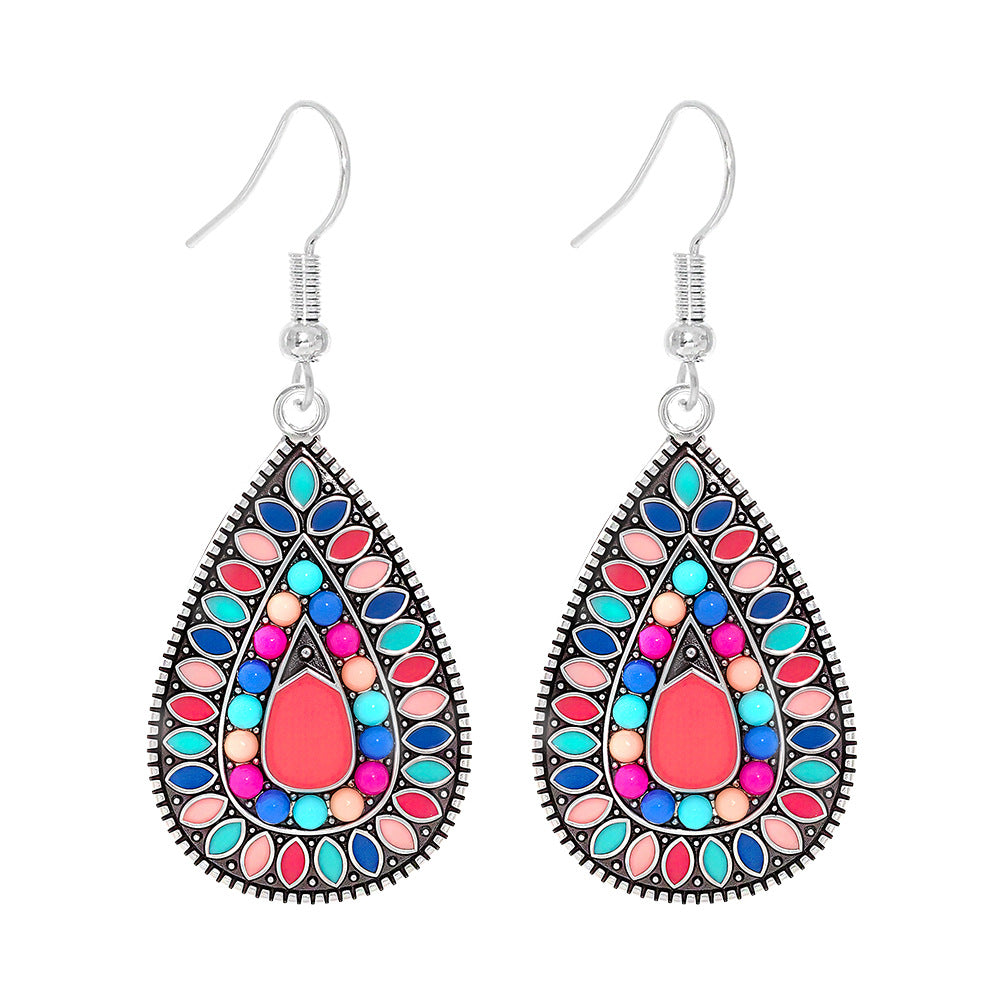 Wholesale Zinc Alloy Bohemian Water Drop Earrings Retro Ethnic Style Jewelry For Women Party Gift