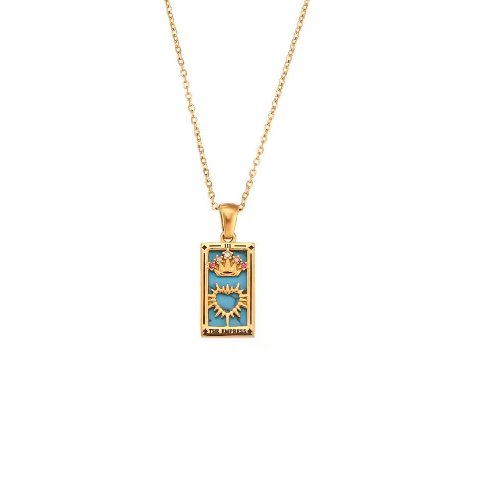 Wholesale  Rectangular Drop Oil and Diamond Tarot Pendant Necklace