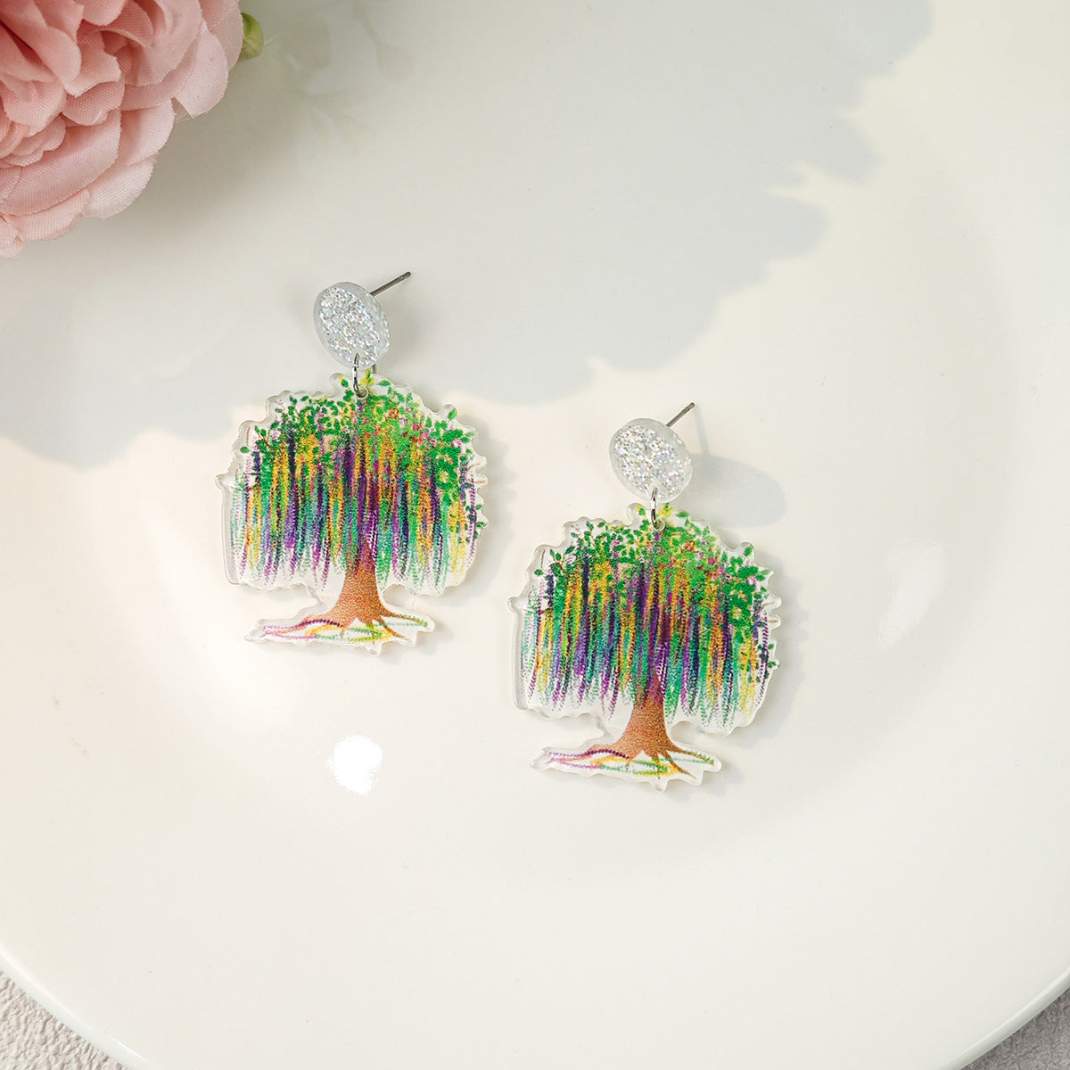 Wholesale Oil painting blue flower minimalist fresh graffiti acrylic summer earrings