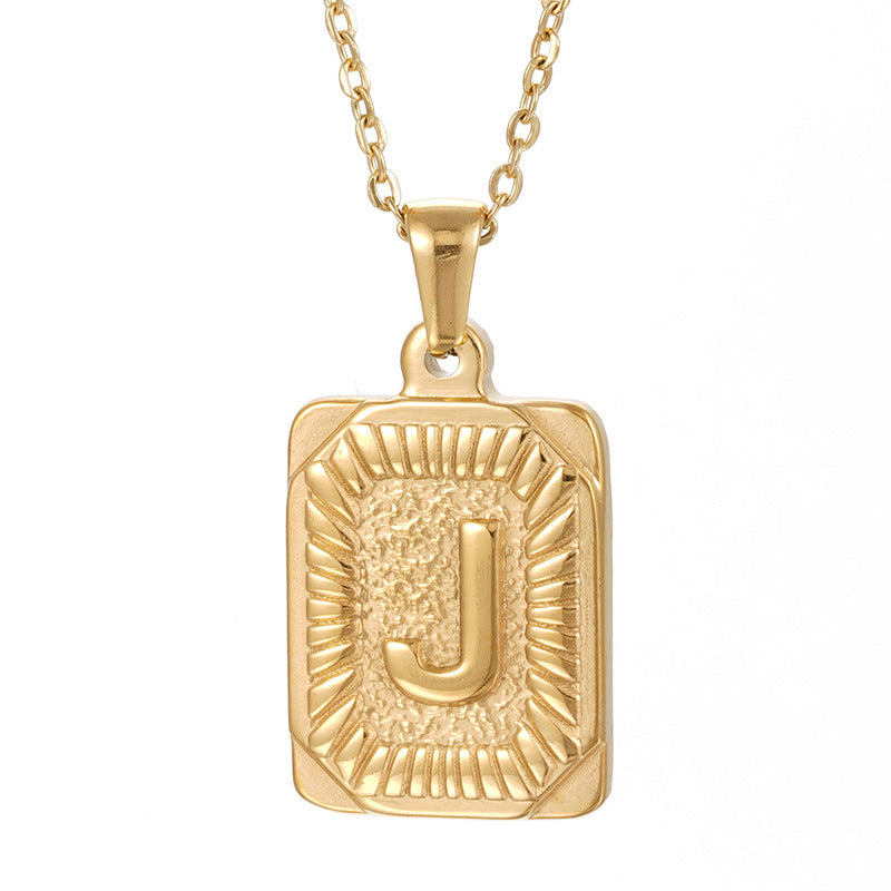 Wholesale  18K gold square brand stainless steel letter pendant necklace
