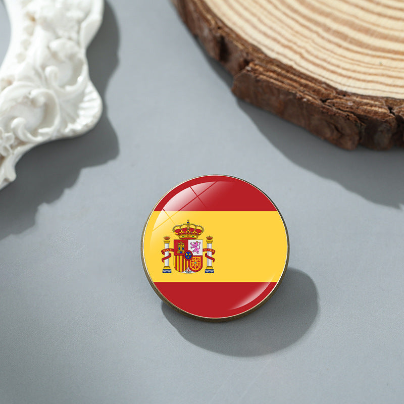 Wholesale National flag round time gem alloy brooch badge chest buckle