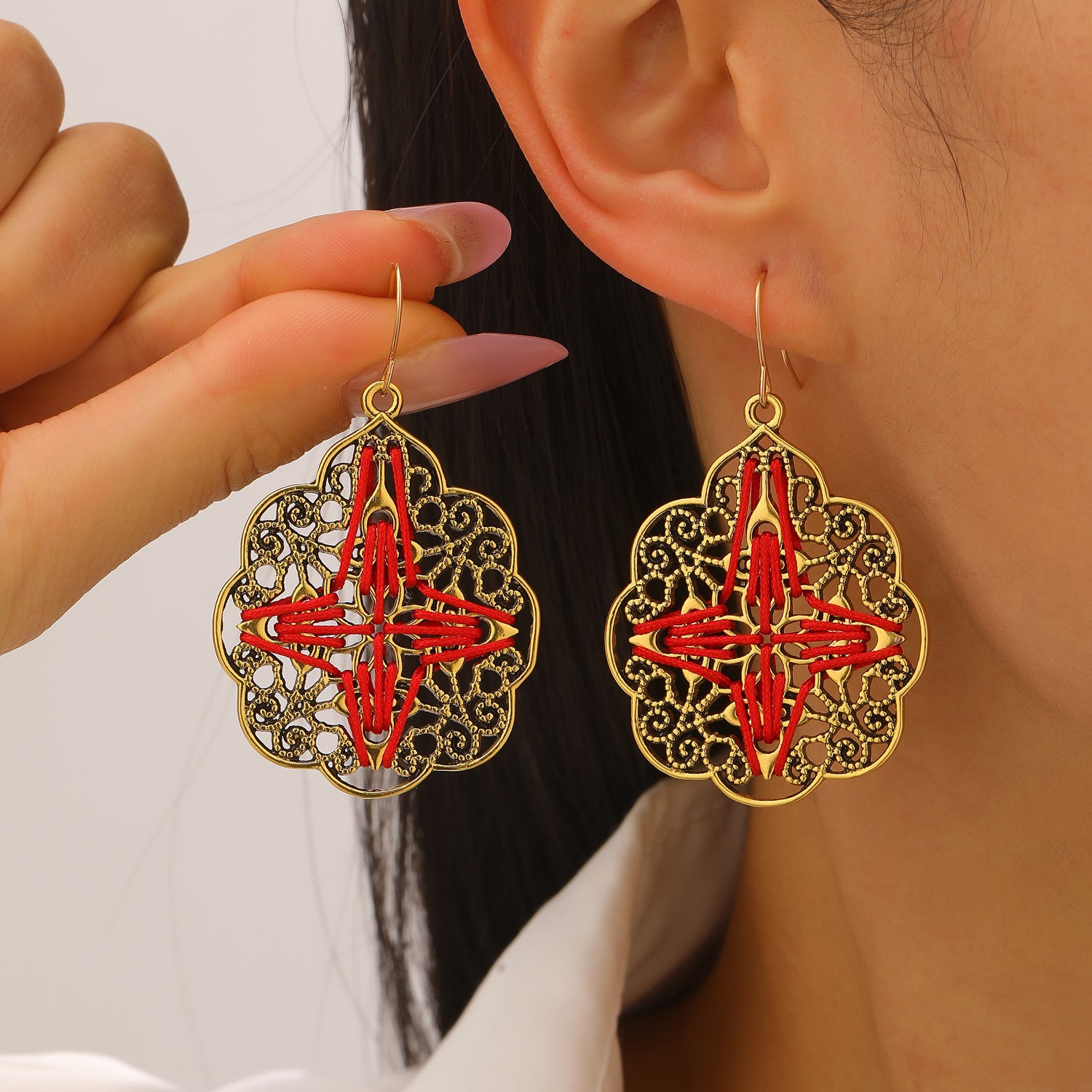 Wholesale Retro Bohemian Floral Hollow Out Earrings Alloy Antique Gold Women S Party Jewelry