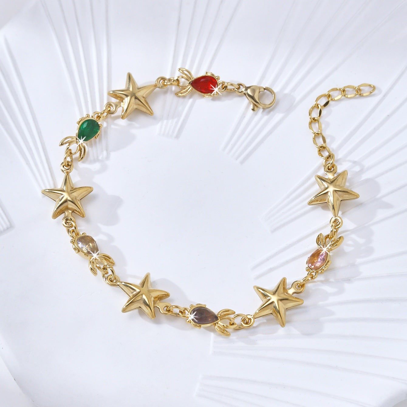 Wholesale Gold Plated Titanium Steel Bracelet Colorful Heart Star Charm Unisex Casual Everyday Wear Anniversary Gift Boutique Resale