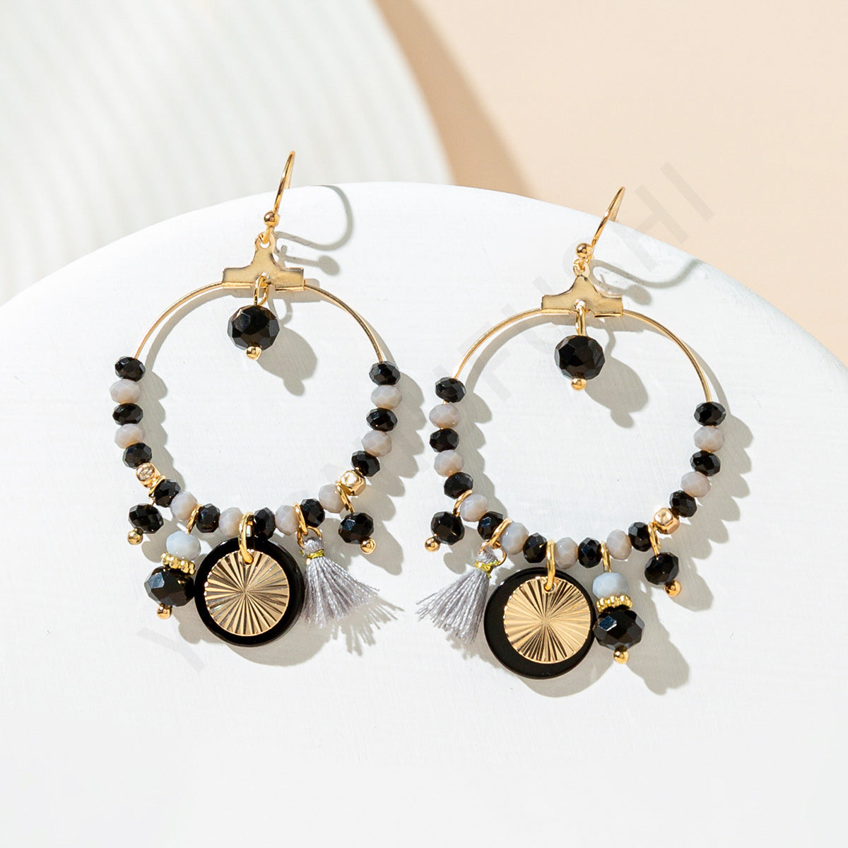 Wholesale  Bohemian Style Earrings Round Hollow Design Tassel Stainless Steel Earrings