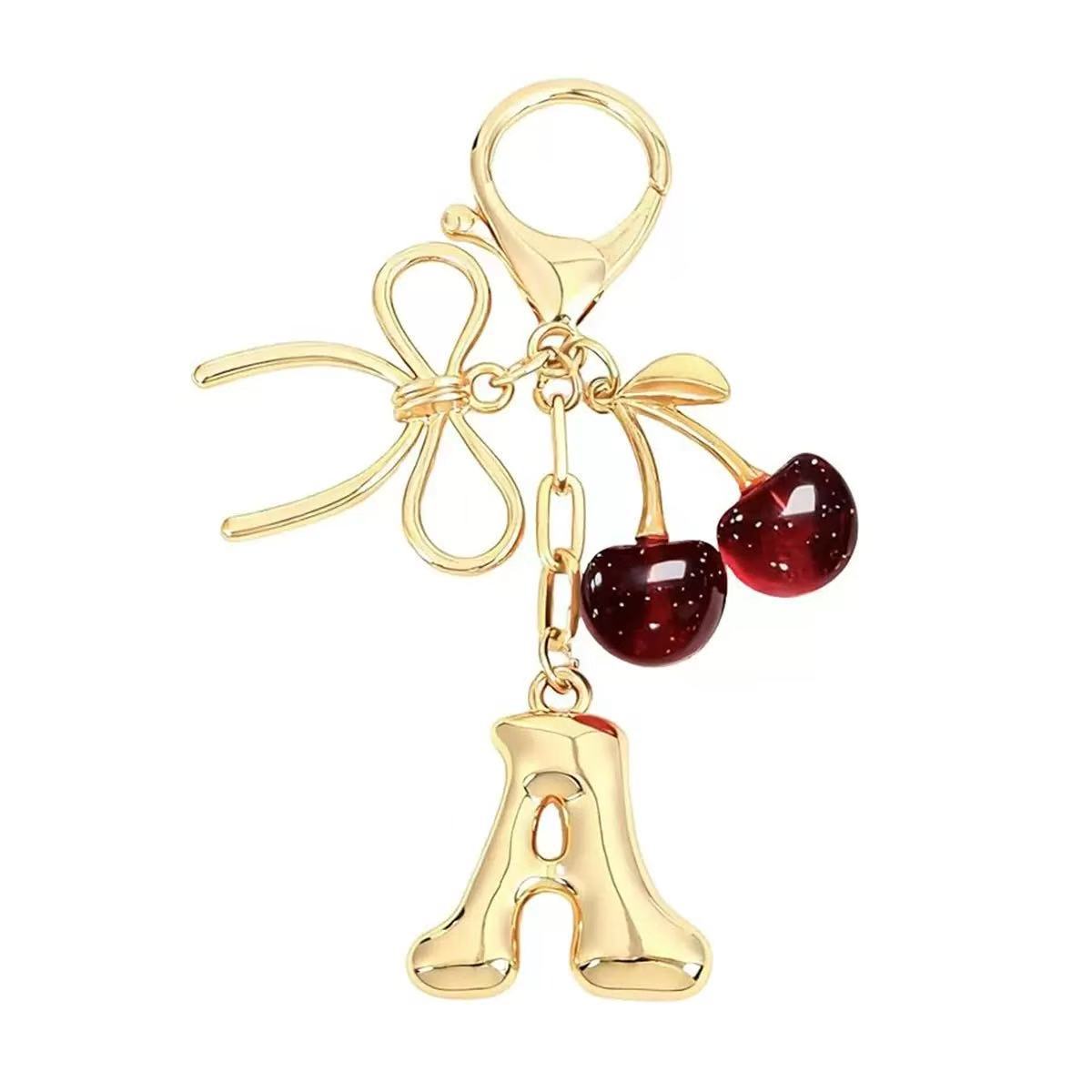 Wholesale Metal Cherry Letter Keychain Cute Pink Glitter Pendant For Bag Car Keys Everyday Chic Gift