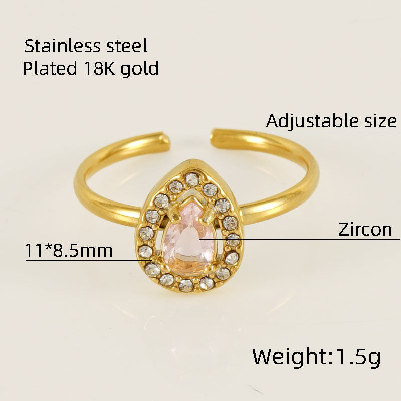 Wholesale Titanium Steel Diamond Heart Movable Adjustable Zircon Rings ACC-RS-ZhongXin004
