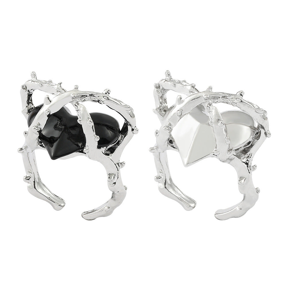 Wholesale Chic n Heart Open Ring Black Zinc Alloy Fashion Jewelry Accessory