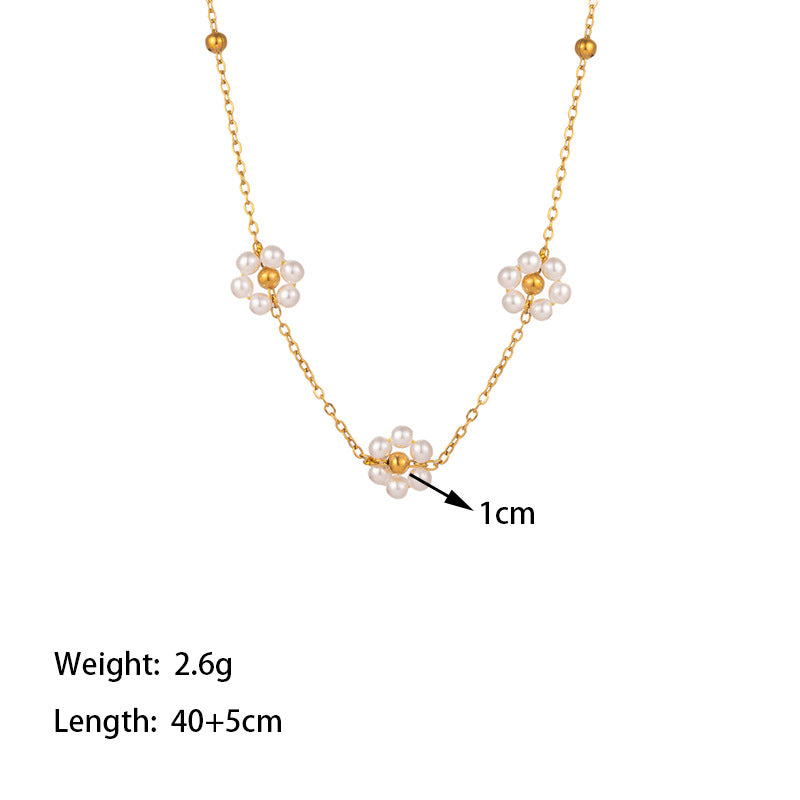 Wholesale Small Fragrance Style Flower Pearl Titanium Steel Necklace Bracelet Set ACC-NE-Tais002