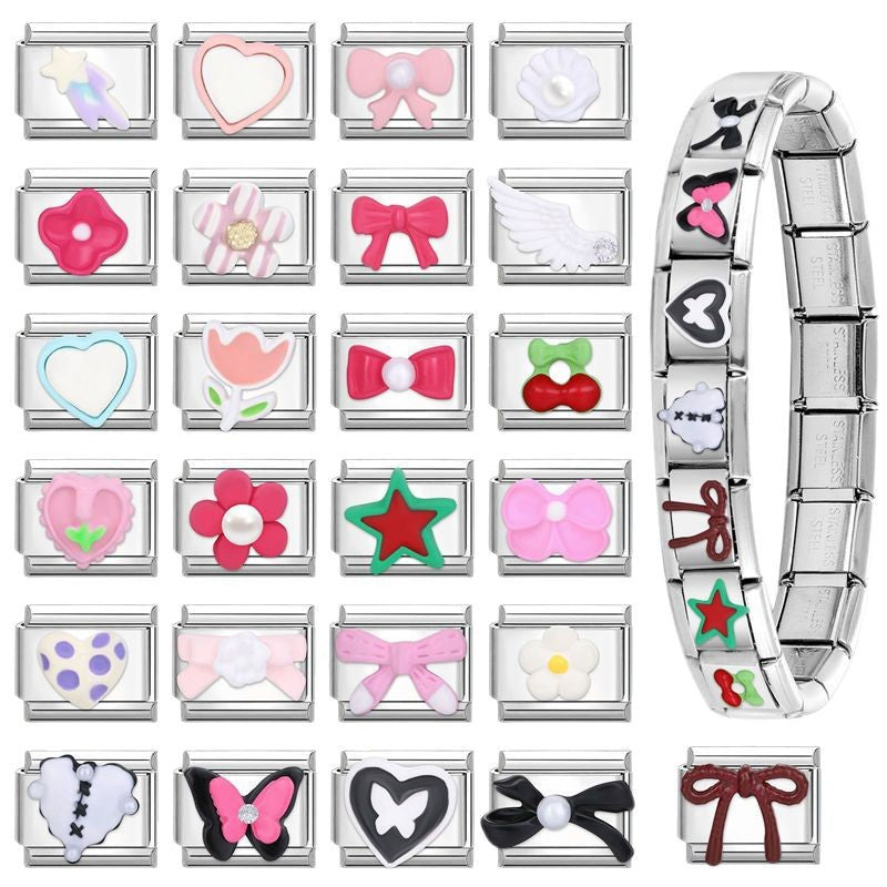 Wholesale  Italian modular bracelet 9mm DIY splicing detachable stainless steel letter flower combinable bracelet