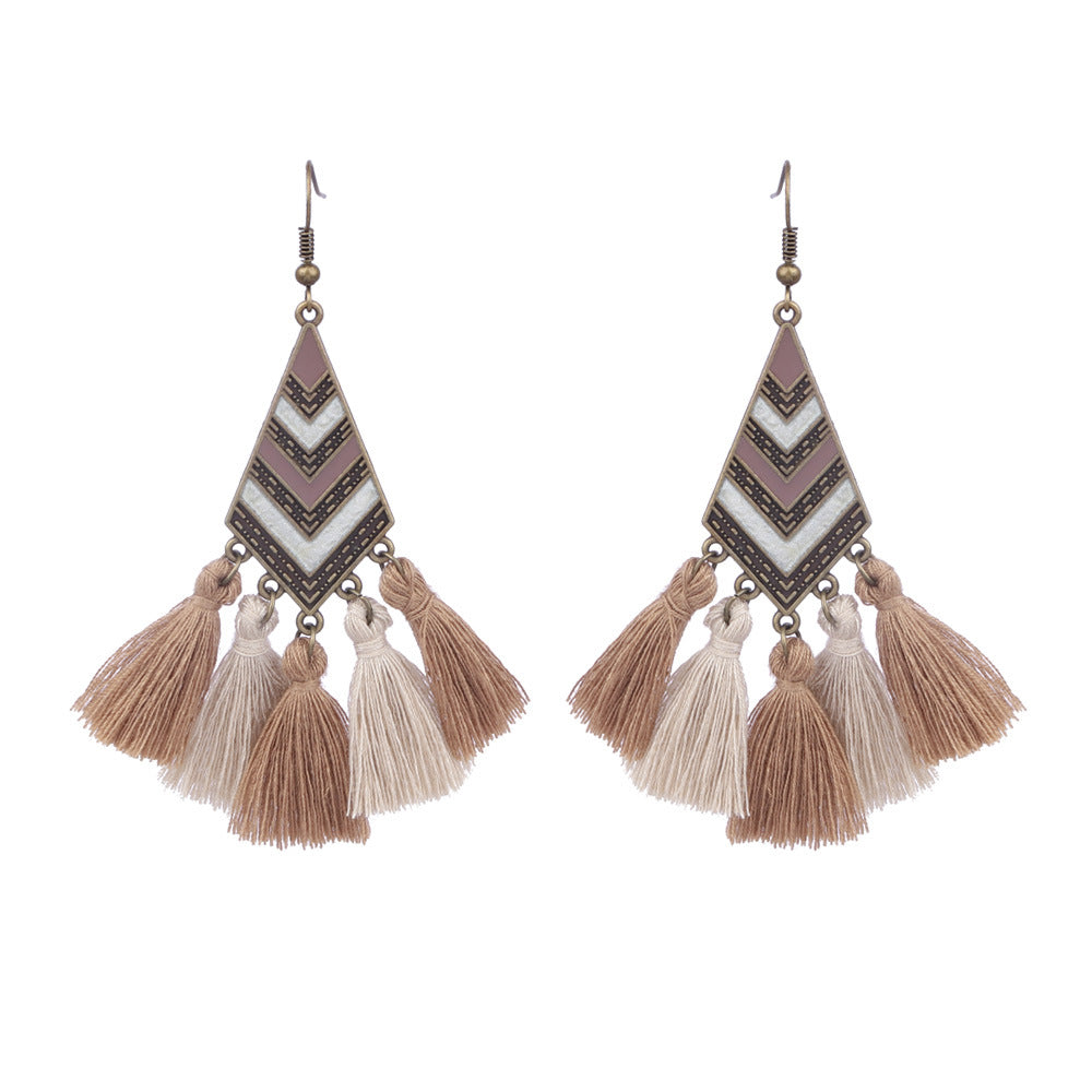 Wholesale Retro Ethnic Tassel Earrings Alloy Electroplated Geometric Round,  Women' s Fashion Accessory for Boutique Resale