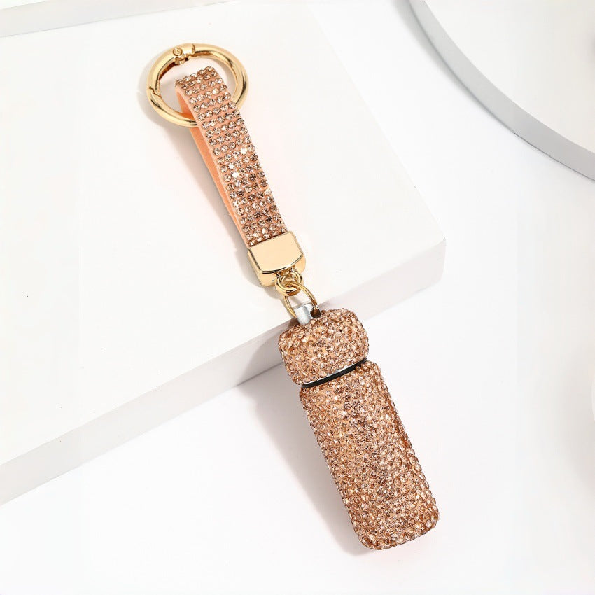 Wholesale Blue Rhinestone Perfume Bottle Keychain Chic Hollowed Design Bag Charm For Purse Or Car Key