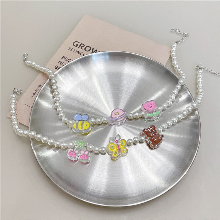 Wholesale Cartoon cute bear cute  pearl bracelet necklace
