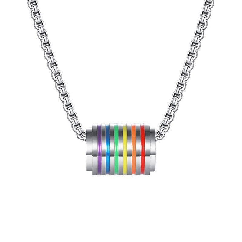 Wholesale Stainless Steel Rainbow Oil Drop Small Cylindrical Piercing Necklace Ring ACC-RS-ZhongQi005