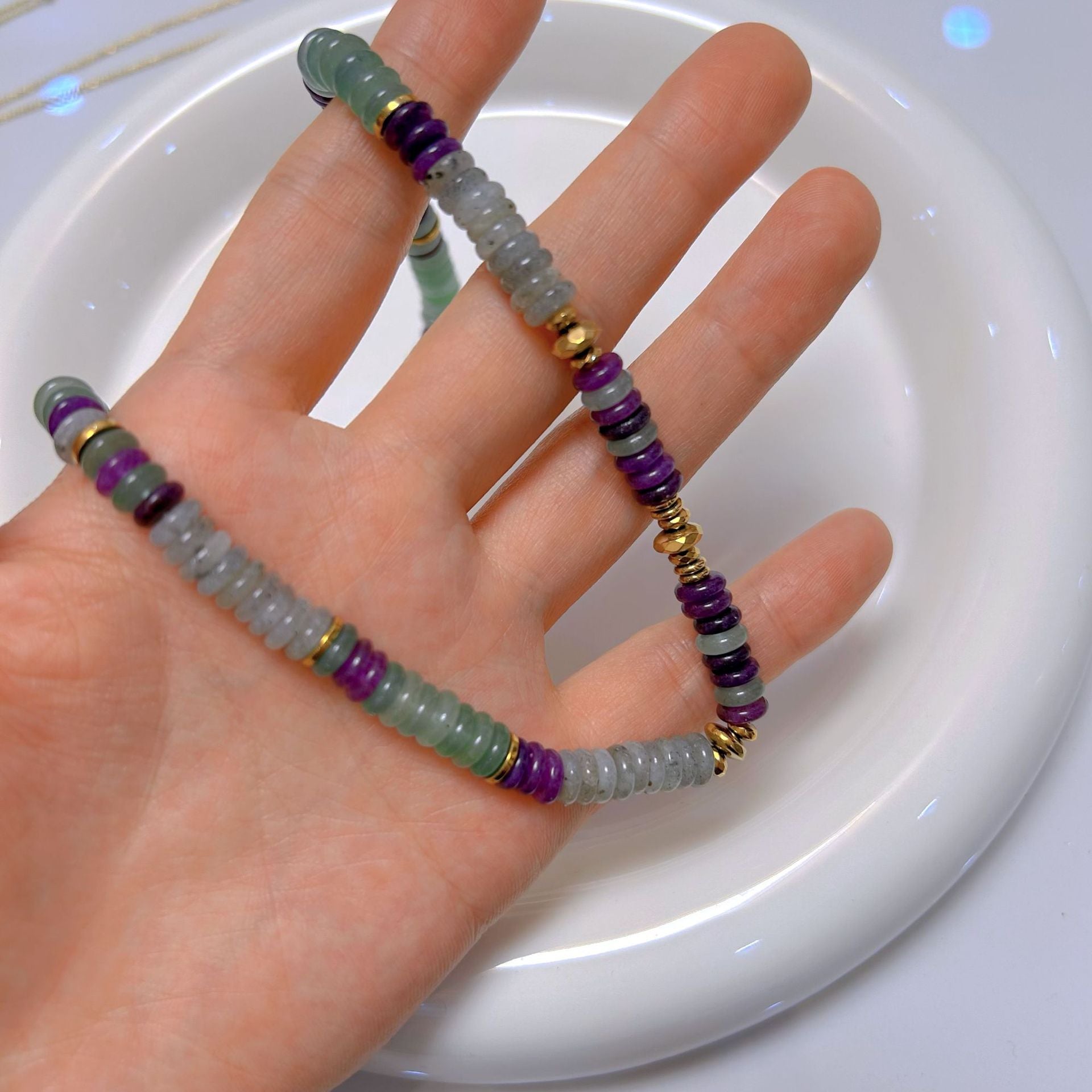 Wholesale Stainless Steel Natural Stone Colorful Beaded Necklace