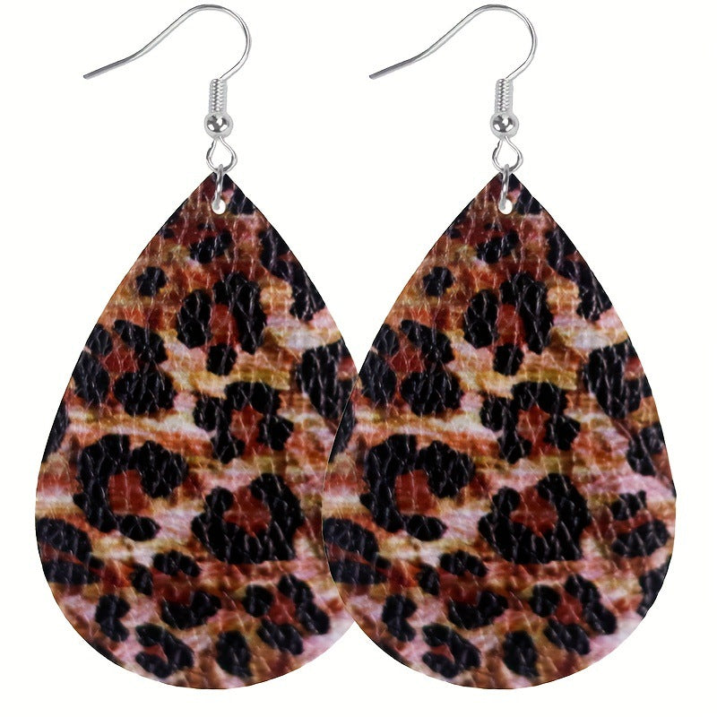 Wholesale Leopard Print Cow Pattern Women's Leather Earrings