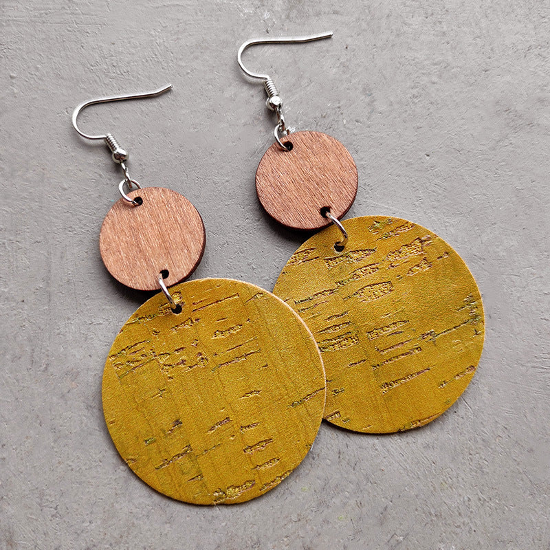 Wholesale 2 pairs/  pack Leather round earrings with bark texture and Bohemian style design