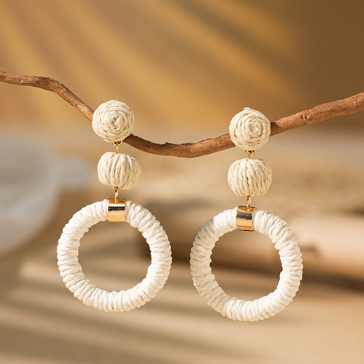 Wholesale Bohemian Exaggerated Raffia Earrings Hand Woven ACC-ES-XLH002