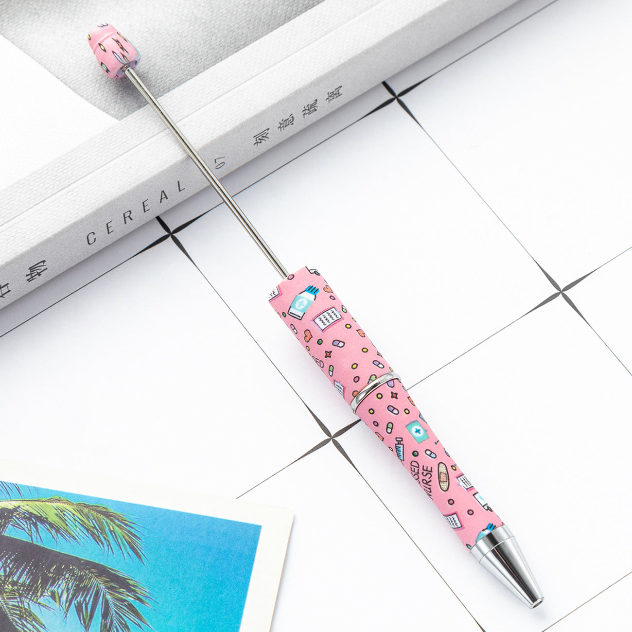 Wholesale Bearable Pens Nurse's Day Printed Plastic Beaded Pens ACC-PN-HuaH004