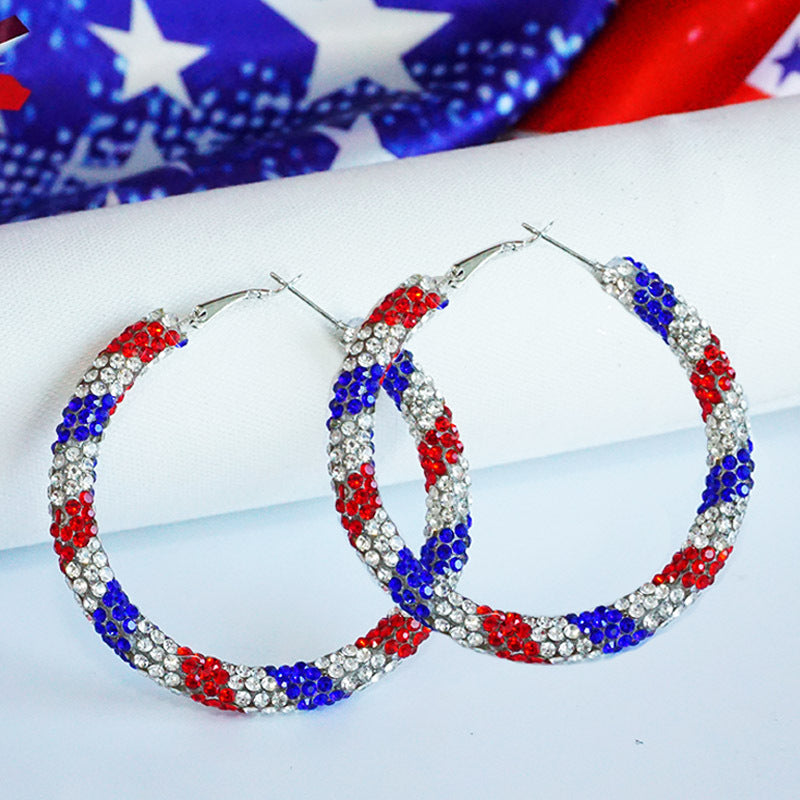 Wholesale 2 Pairs/pack American Independence Day Earrings Color Block Rhinestone Crystal Earrings ACC-ES-HY046