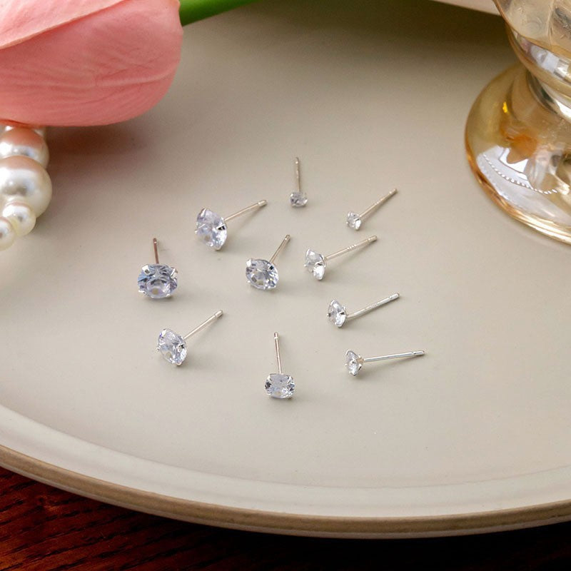 Wholesale Mini Zircon Earrings Silver Needle 925 Earrings Round Square Four-claw Earrings ACC-ES-ZhiShifang006