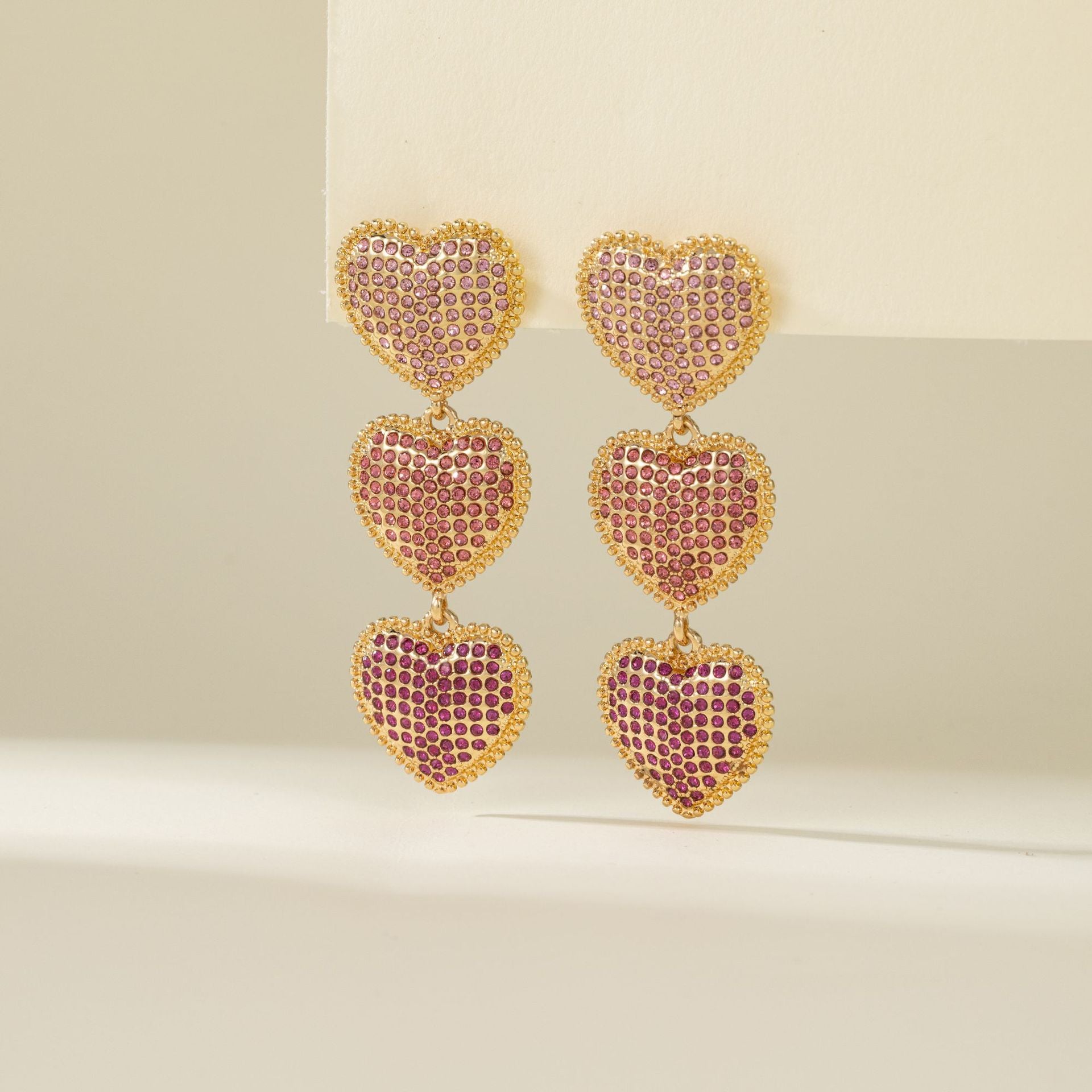 Wholesale  Pink Gradient Love Diamond Earrings