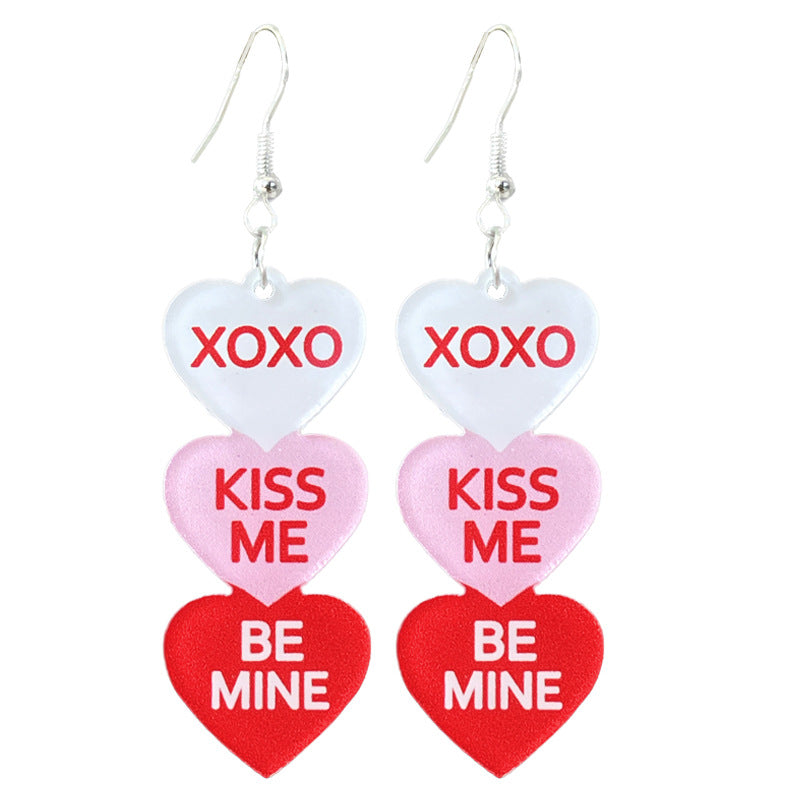 Wholesale 2Pairs/pack Valentine's Day Text Candy Multi-color Love Acrylic Earrings ACC-ES-HY199