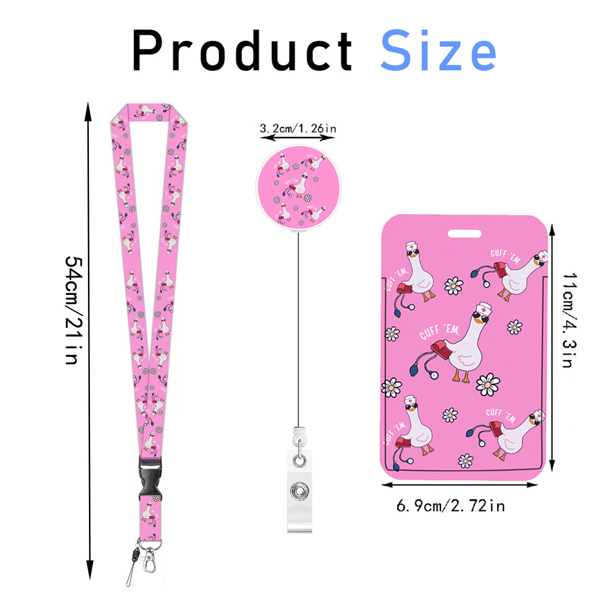 Wholesale Cross-border hot-selling retractable easy-pull buckle,  fun white goose UV printed name tag/ card holder,  polyester lanyard,  medical name tag buckle,  in stock.