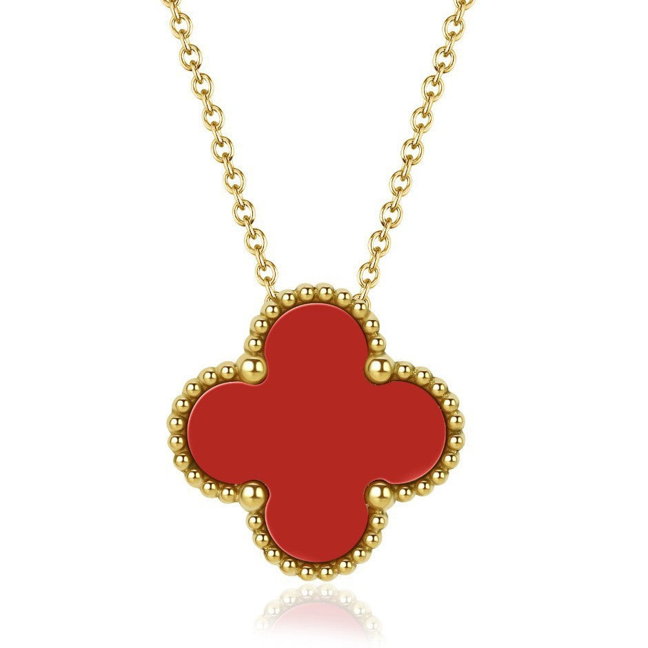 Wholesale Four-Leaf Clover Necklace Pendant Double-Sided Mother-of-Pearl 18K Gold Plated Gift Jewelry Accessory