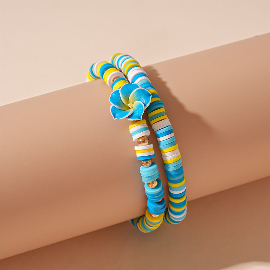 Wholesale Cute Polymer Clay Handmade Flower Beaded Elastic Bracelet