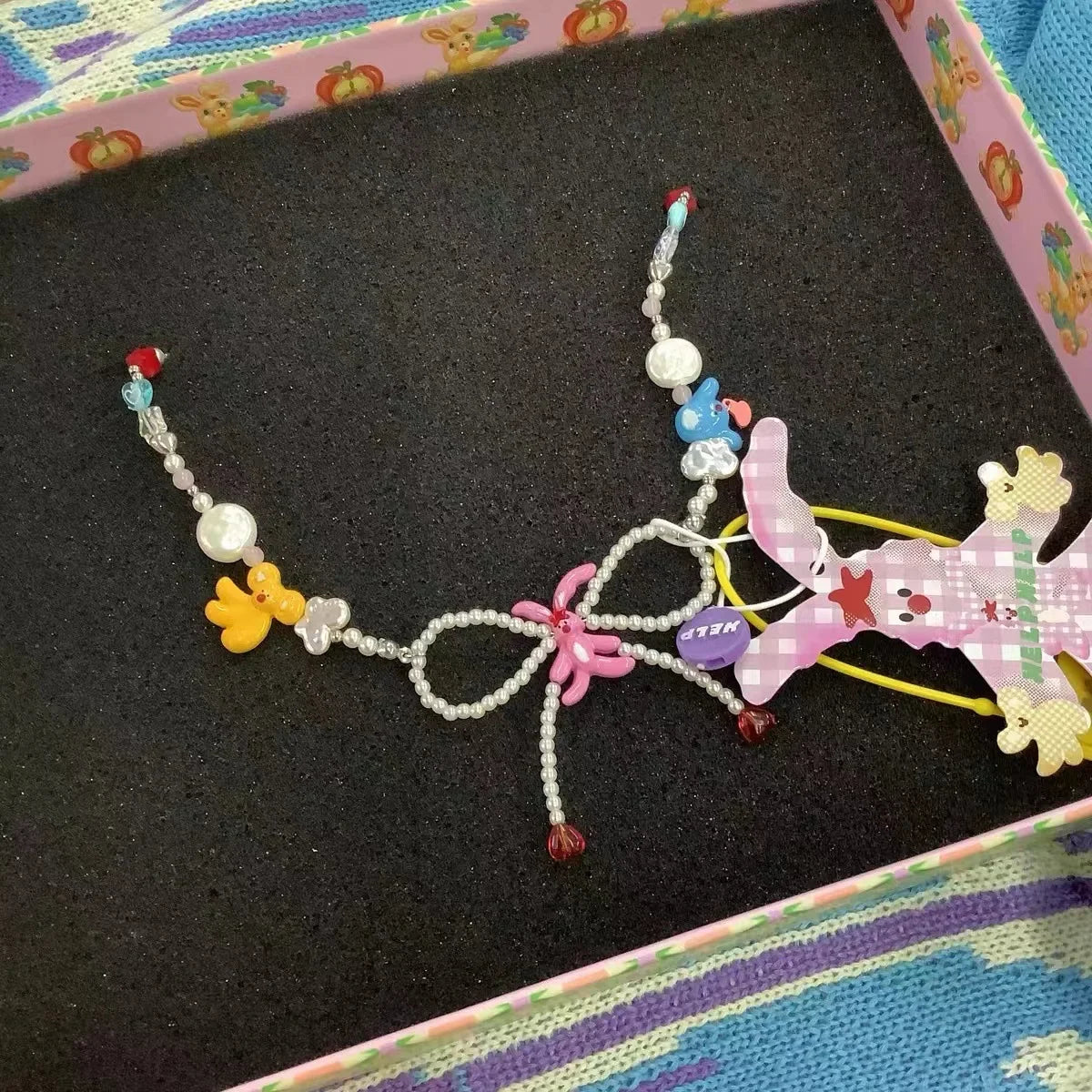 Wholesale Beaded Bow Stainless Steel Girls Adjustable Necklace