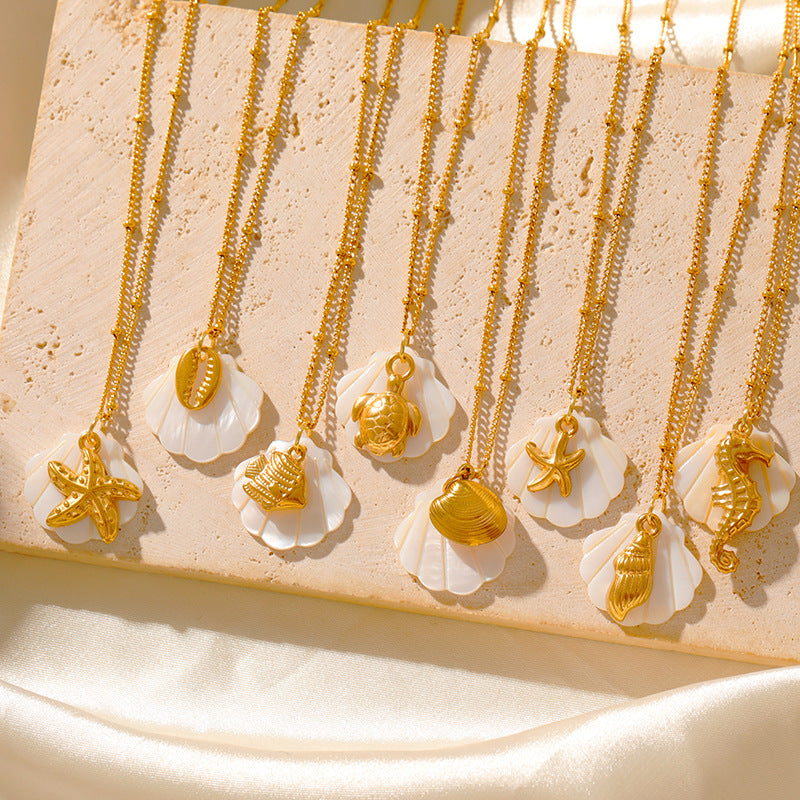 Wholesale  Shell Summer Beach Wind Stainless Steel Shell Starfish Necklace