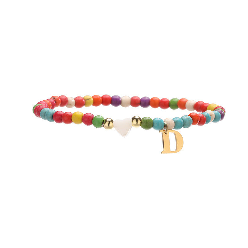 Wholesale Chic 26 Letter Heart Charm Bracelet Turquoise Rice Beads Handmade Women S Jewelry Gift