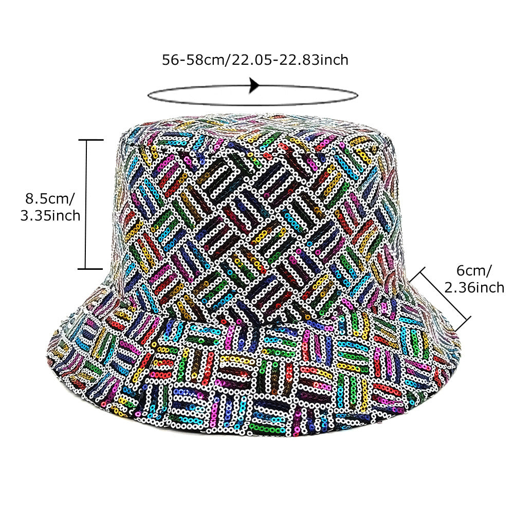 Wholesale  Sequin Grid Stripe Stage Performance Reflective Basin Hat Bucket Hat